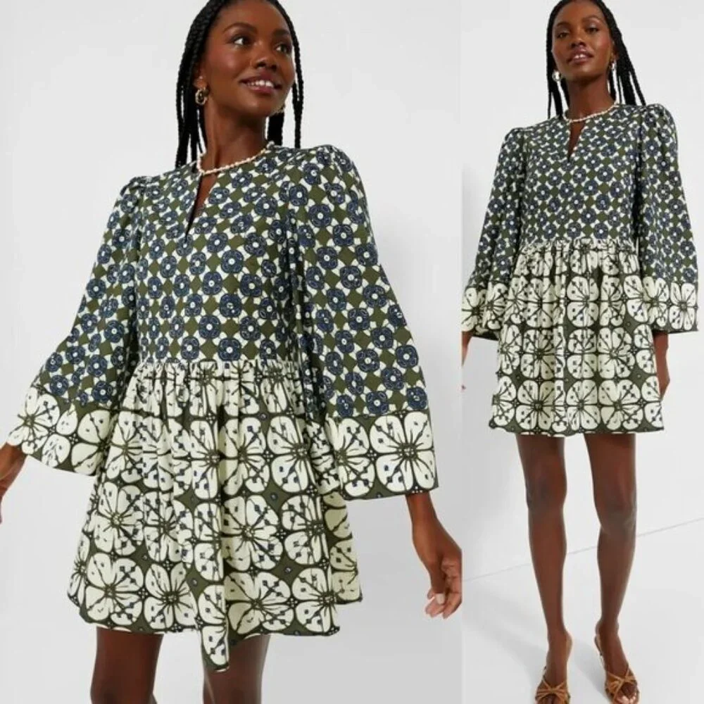 Tuckernuck Izzie Mini Dress Batik Medallion Print Bell Sleeve NWT Size M - Picture 4 of 12